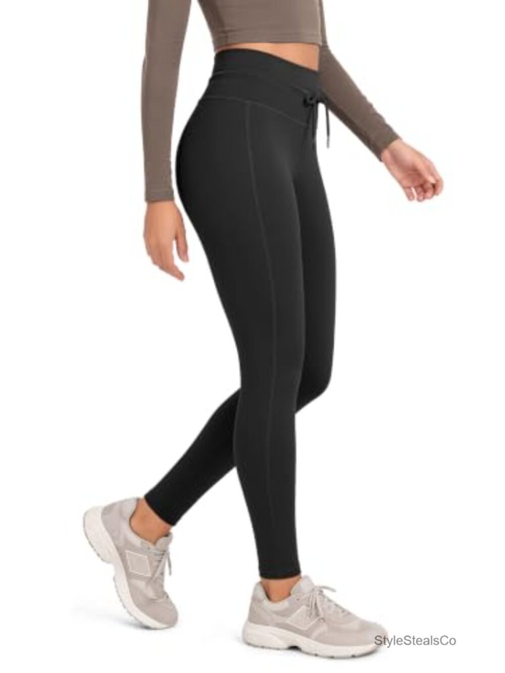 High Waist Drawstring Leggings 28" Yoga Pants 4-Way Stretch